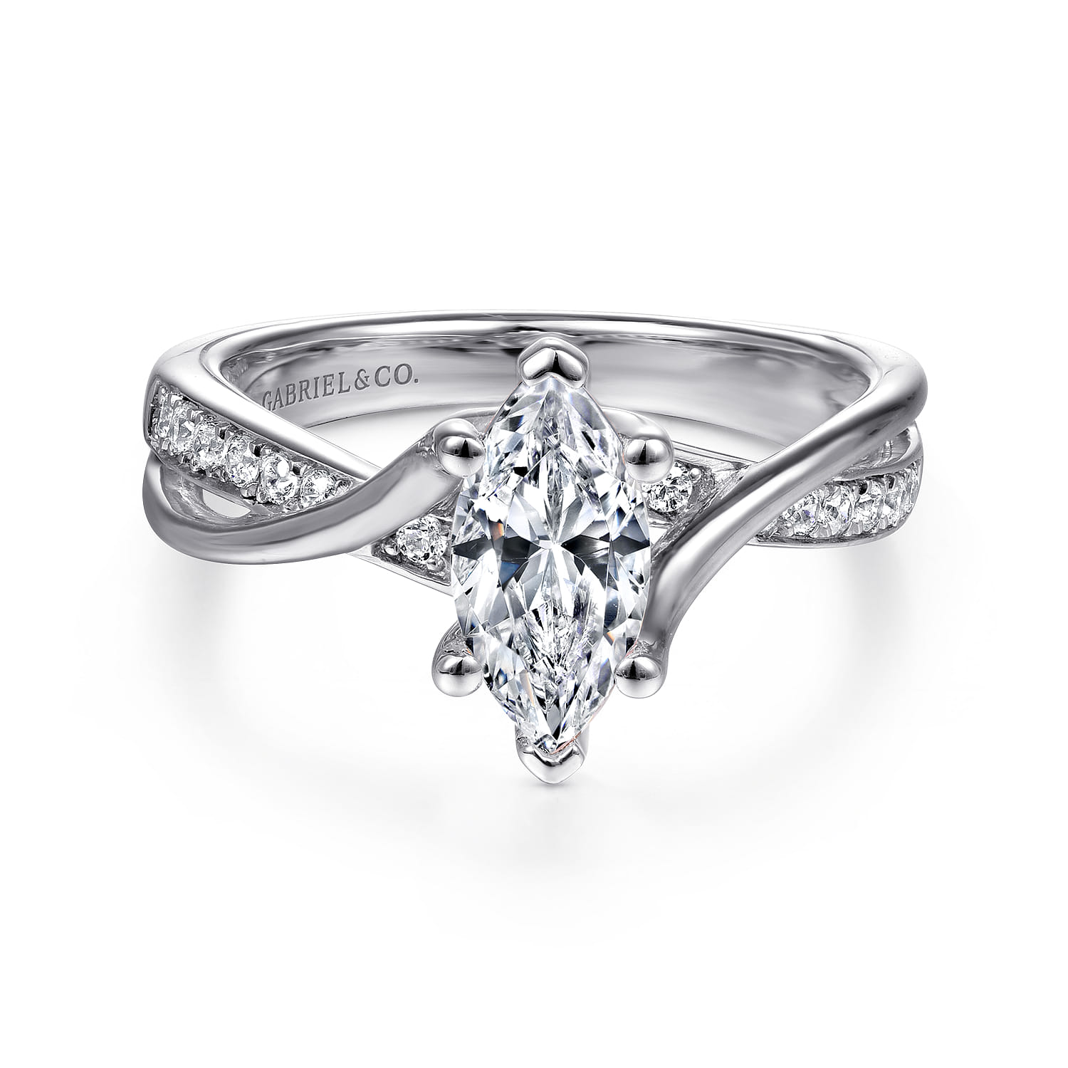 Aleesa - 14K White Gold Twisted Marquise Shape Diamond Engagement Ring - 0.15 ct - Shot 1