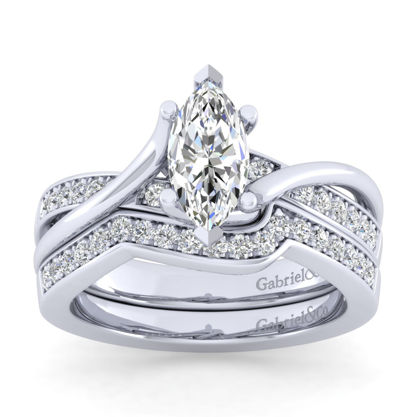 Aleesa - 14K White Gold Twisted Marquise Shape Diamond Engagement Ring - 0.15 ct - Shot 4