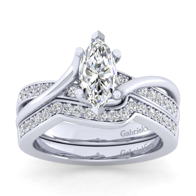 Aleesa - 14K White Gold Twisted Marquise Shape Diamond Engagement Ring - 0.15 ct - Shot 4