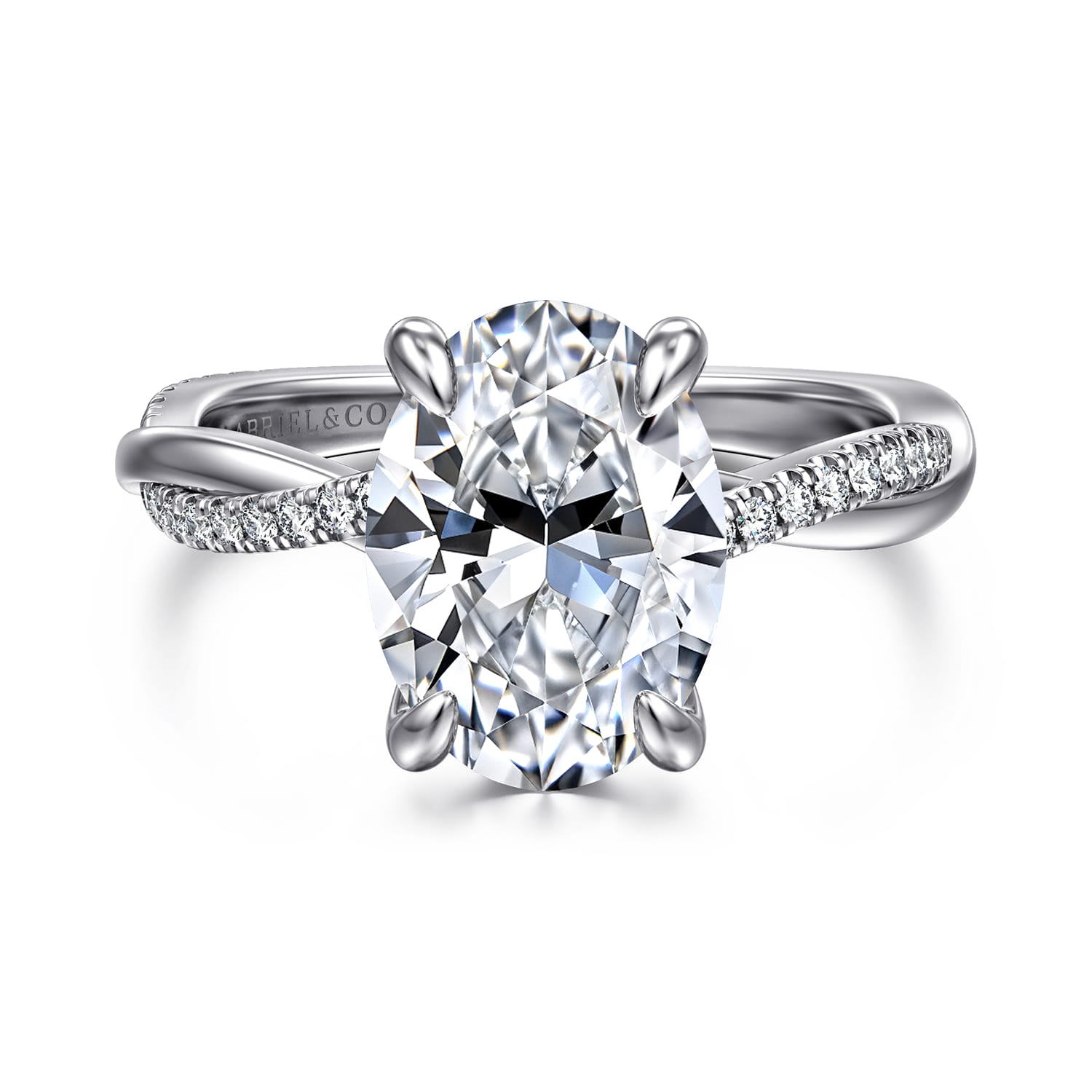 Campana - 14K White Gold Oval Diamond Engagement Ring - 0.16 ct - Shot 1