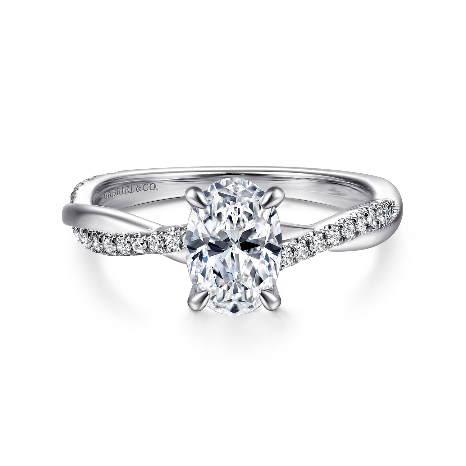 Campana - 14K White Gold Oval Diamond Engagement Ring - 0.14 ct - Shot 1