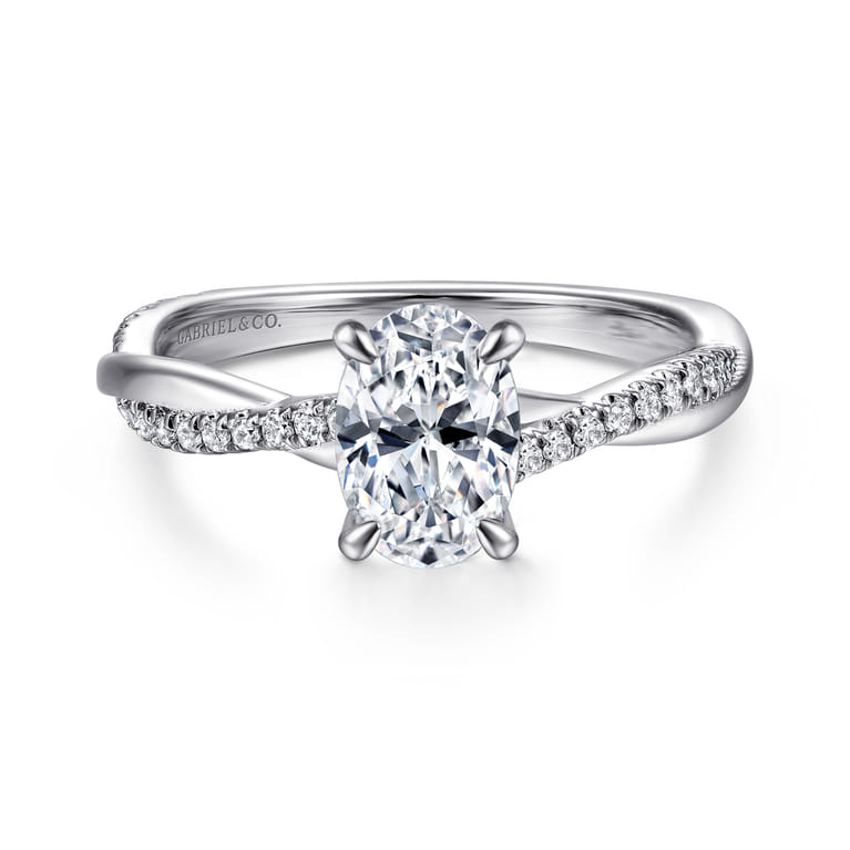 Campana - 14K White Gold Oval Diamond Engagement Ring - 0.14 ct - Shot 1