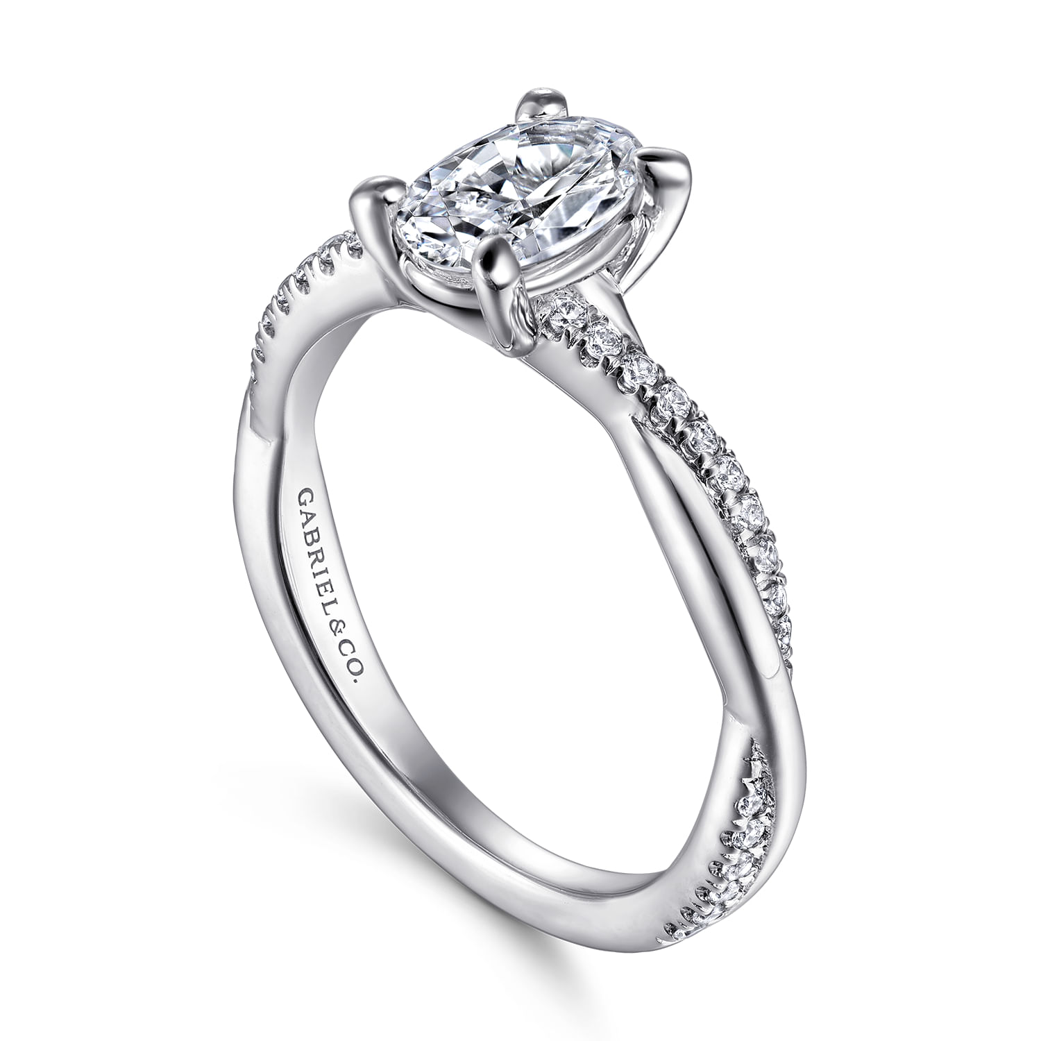 Campana - 14K White Gold Oval Diamond Engagement Ring - 0.14 ct - Shot 3