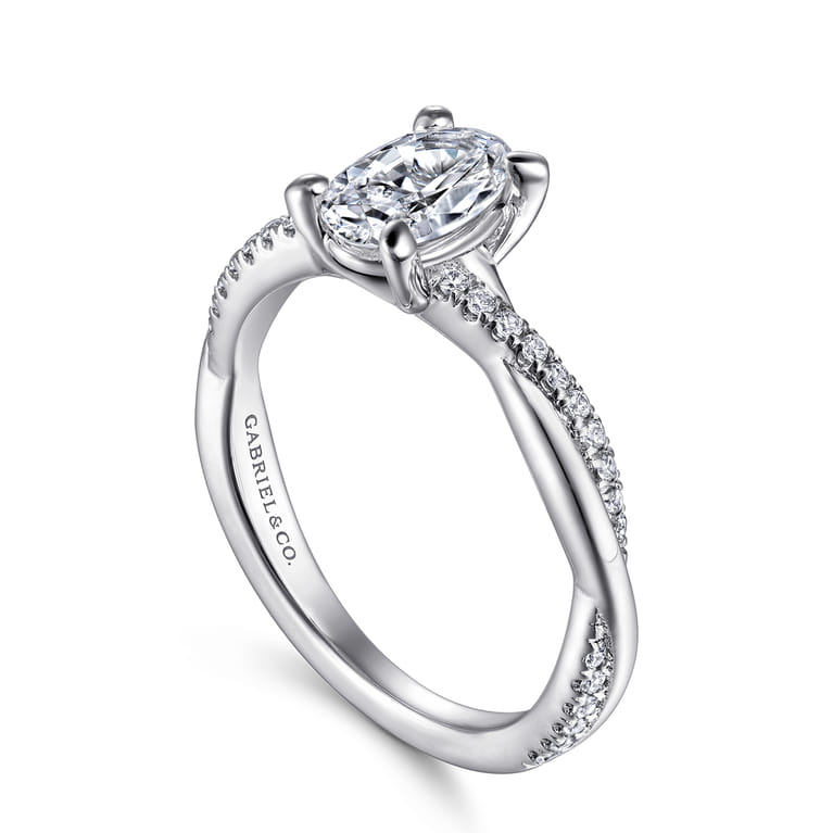 Campana - 14K White Gold Oval Diamond Engagement Ring - 0.14 ct - Shot 3