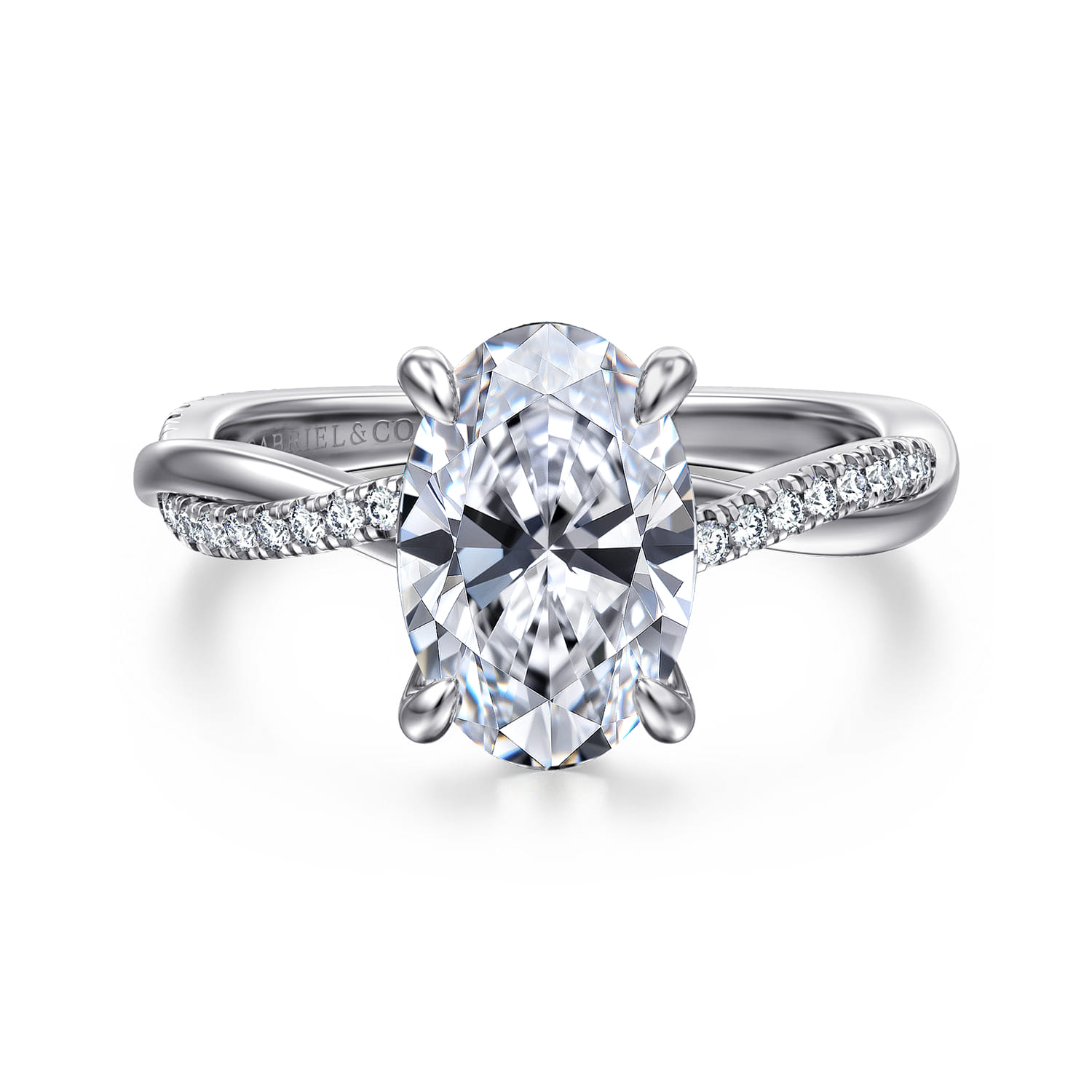 Campana - 14K White Gold Oval Diamond Engagement Ring - 0.16 ct - Shot 1