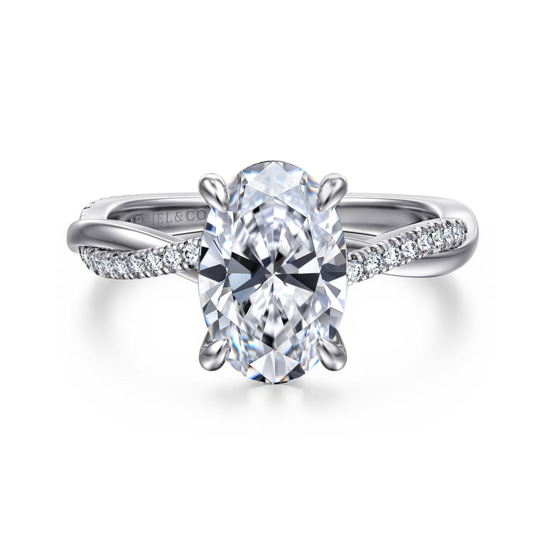Campana - 14K White Gold Oval Diamond Engagement Ring - 0.16 ct - Shot 1