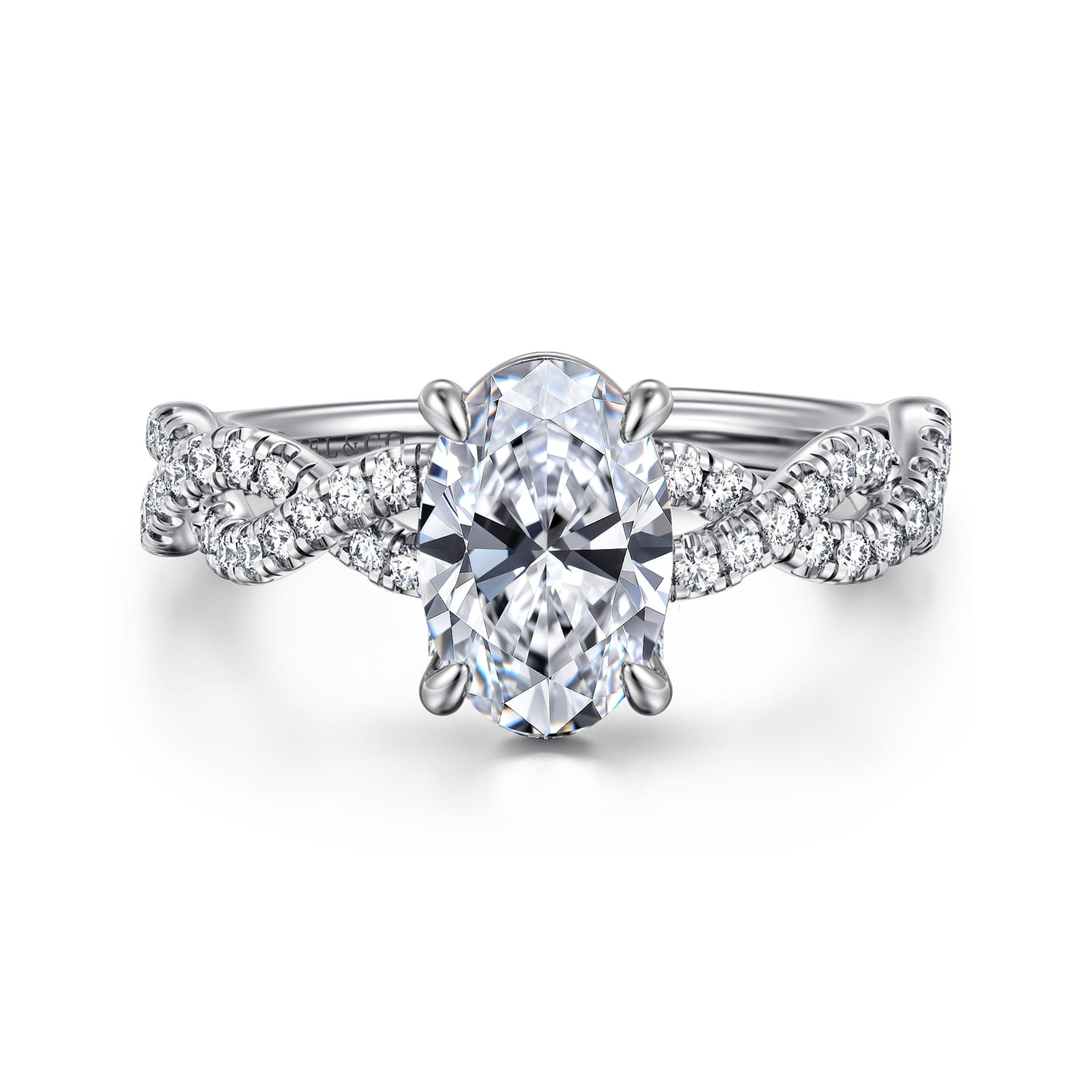 Josefina - 14K White Gold Twisted Oval Diamond Engagement Ring - 0.24 ct - Shot 1