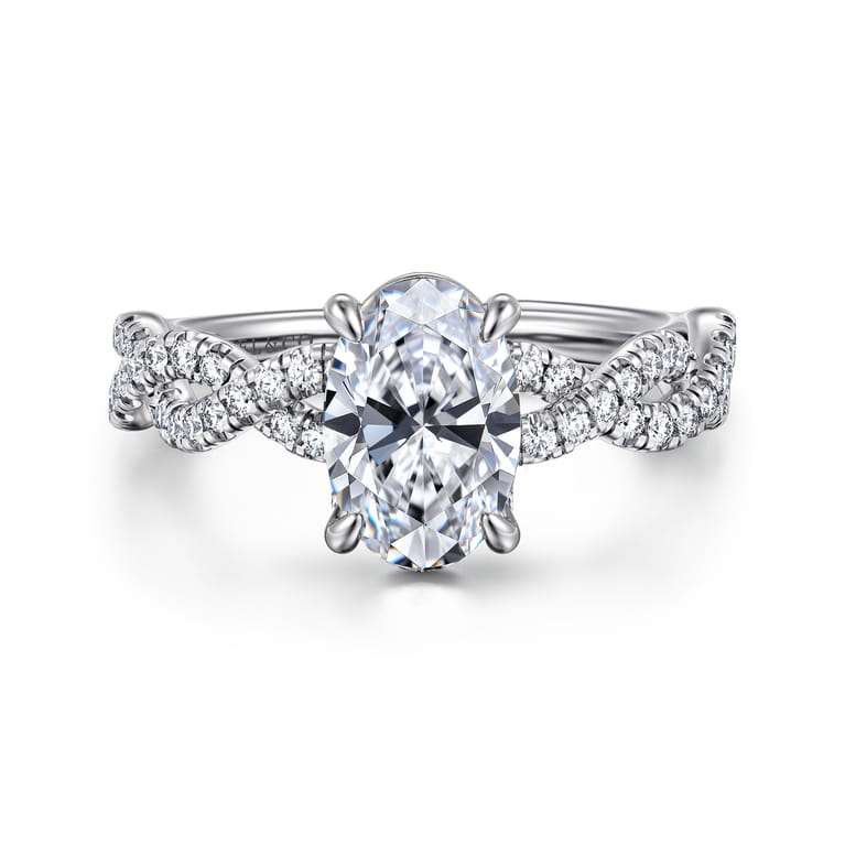 Josefina - 14K White Gold Twisted Oval Diamond Engagement Ring - 0.24 ct - Shot 1