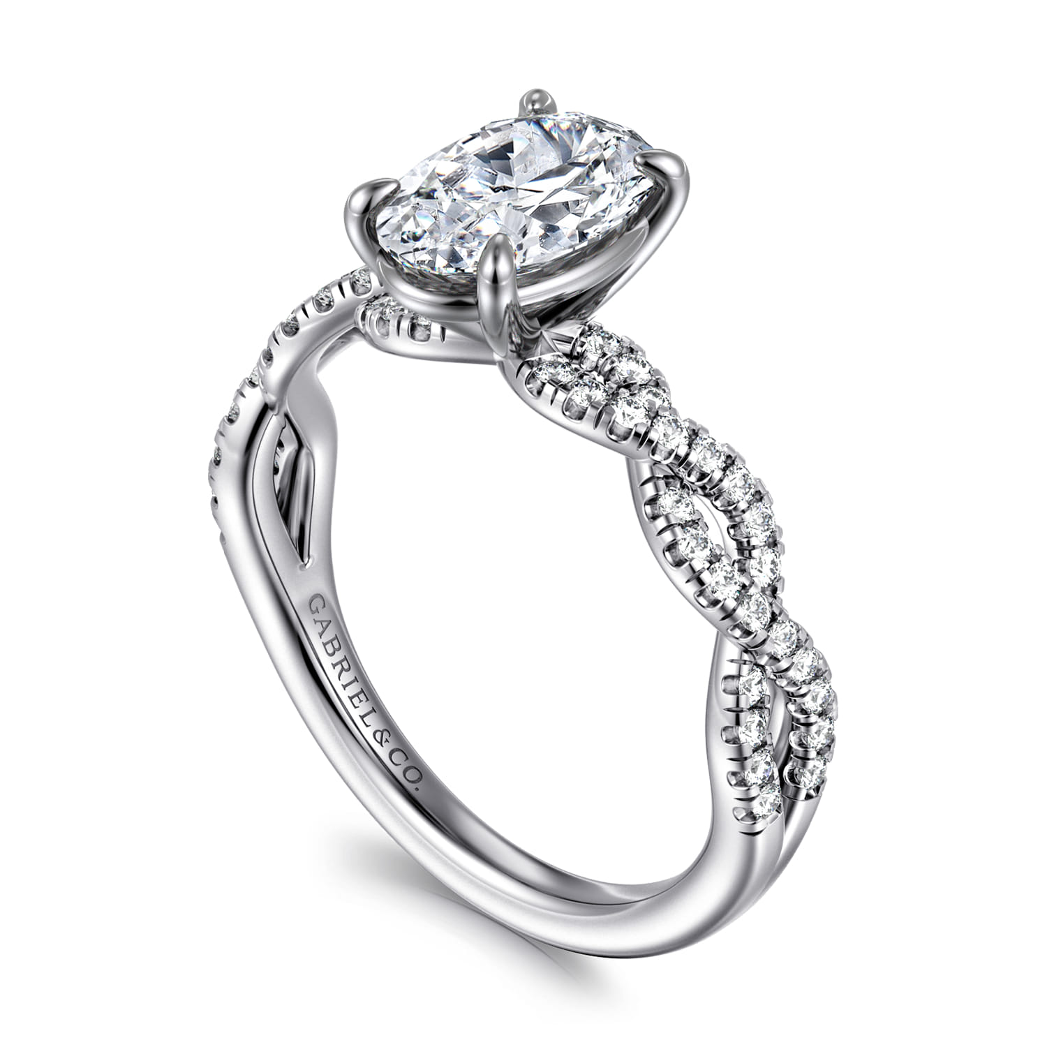 Josefina - 14K White Gold Twisted Oval Diamond Engagement Ring - 0.24 ct - Shot 3