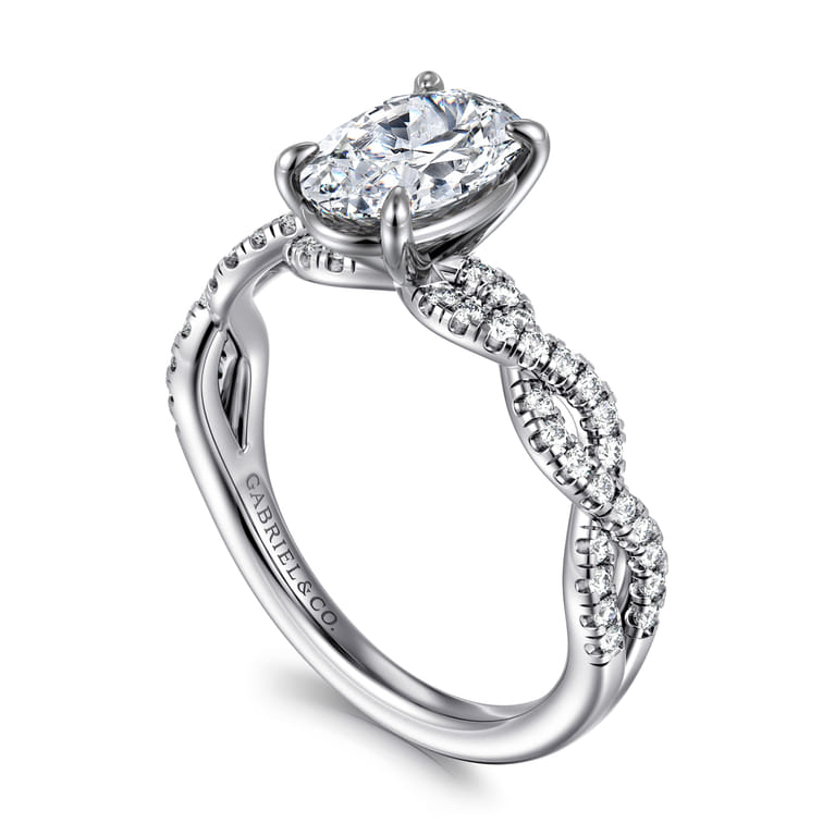 Josefina - 14K White Gold Twisted Oval Diamond Engagement Ring - 0.24 ct - Shot 3