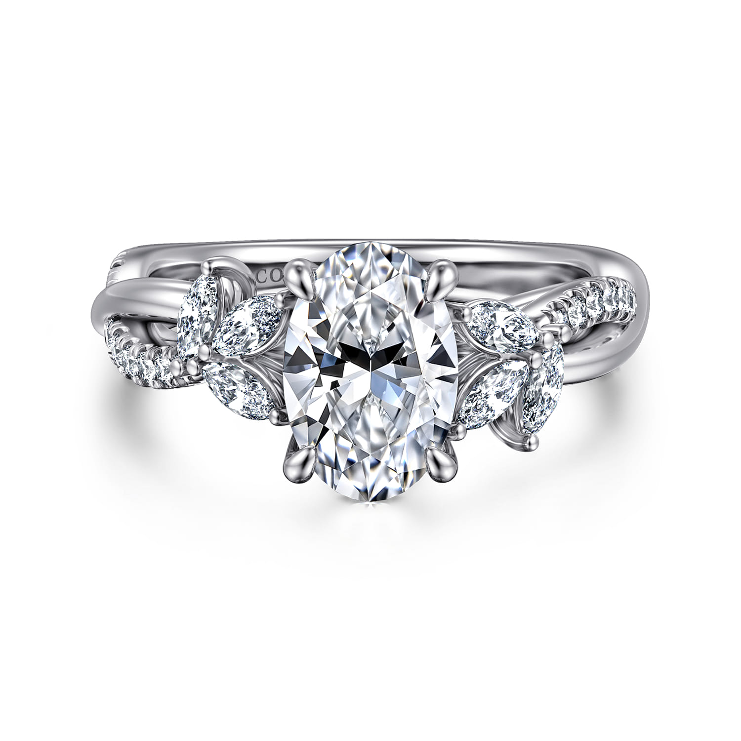 Deisha - 14K White Gold Twisted Oval Diamond Engagement Ring - 0.4 ct - Shot 1