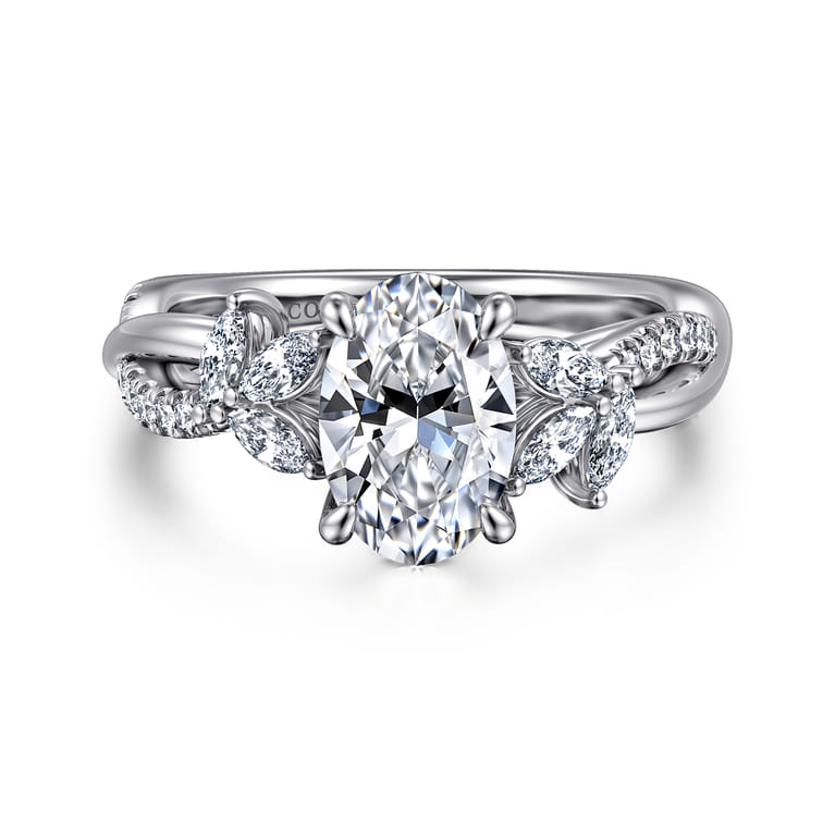 Deisha - 14K White Gold Twisted Oval Diamond Engagement Ring - 0.4 ct - Shot 1