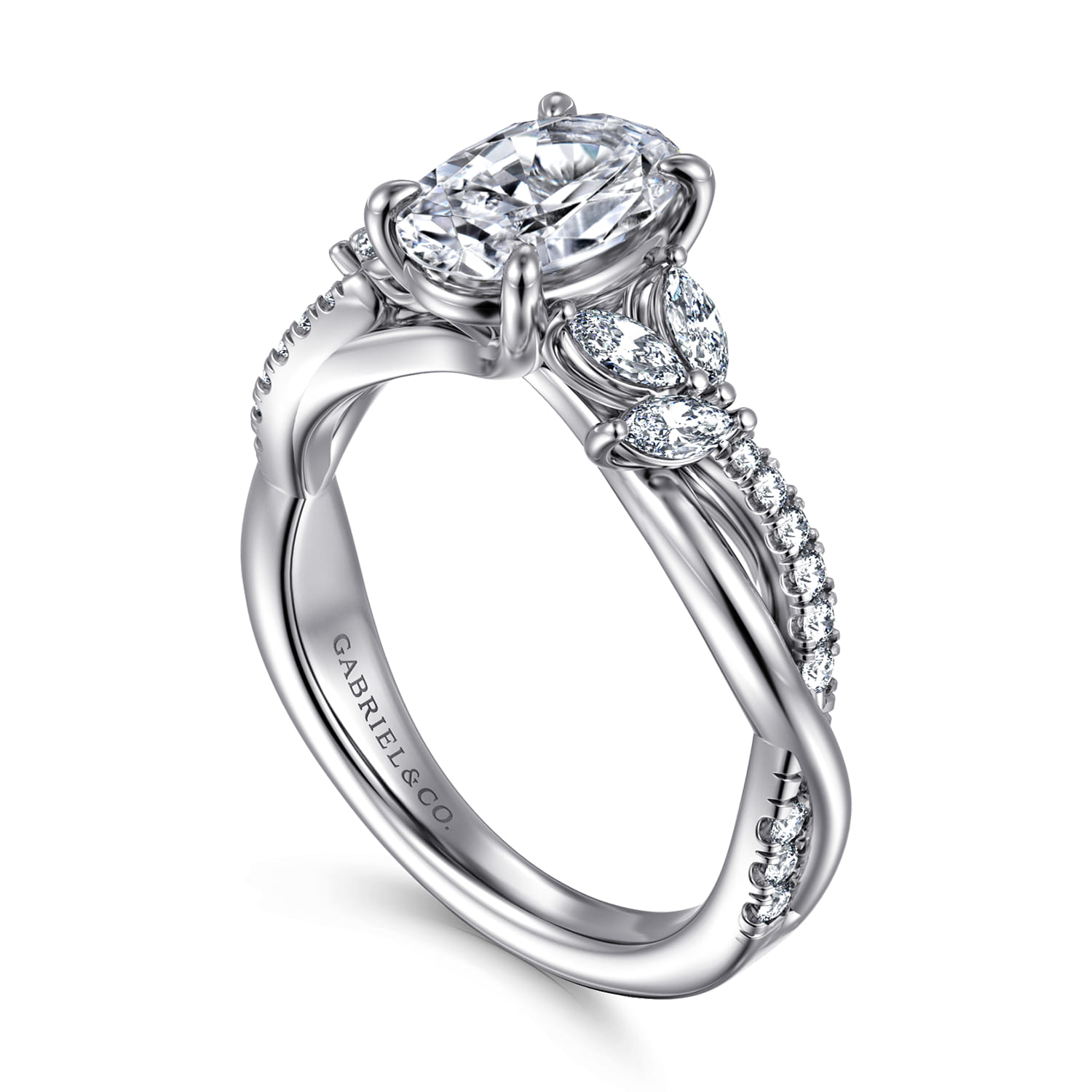 Deisha - 14K White Gold Twisted Oval Diamond Engagement Ring - 0.4 ct - Shot 3