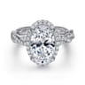 Sharon - 14K White Gold Oval Halo Twisted Diamond Engagement Ring - 0.57 ct