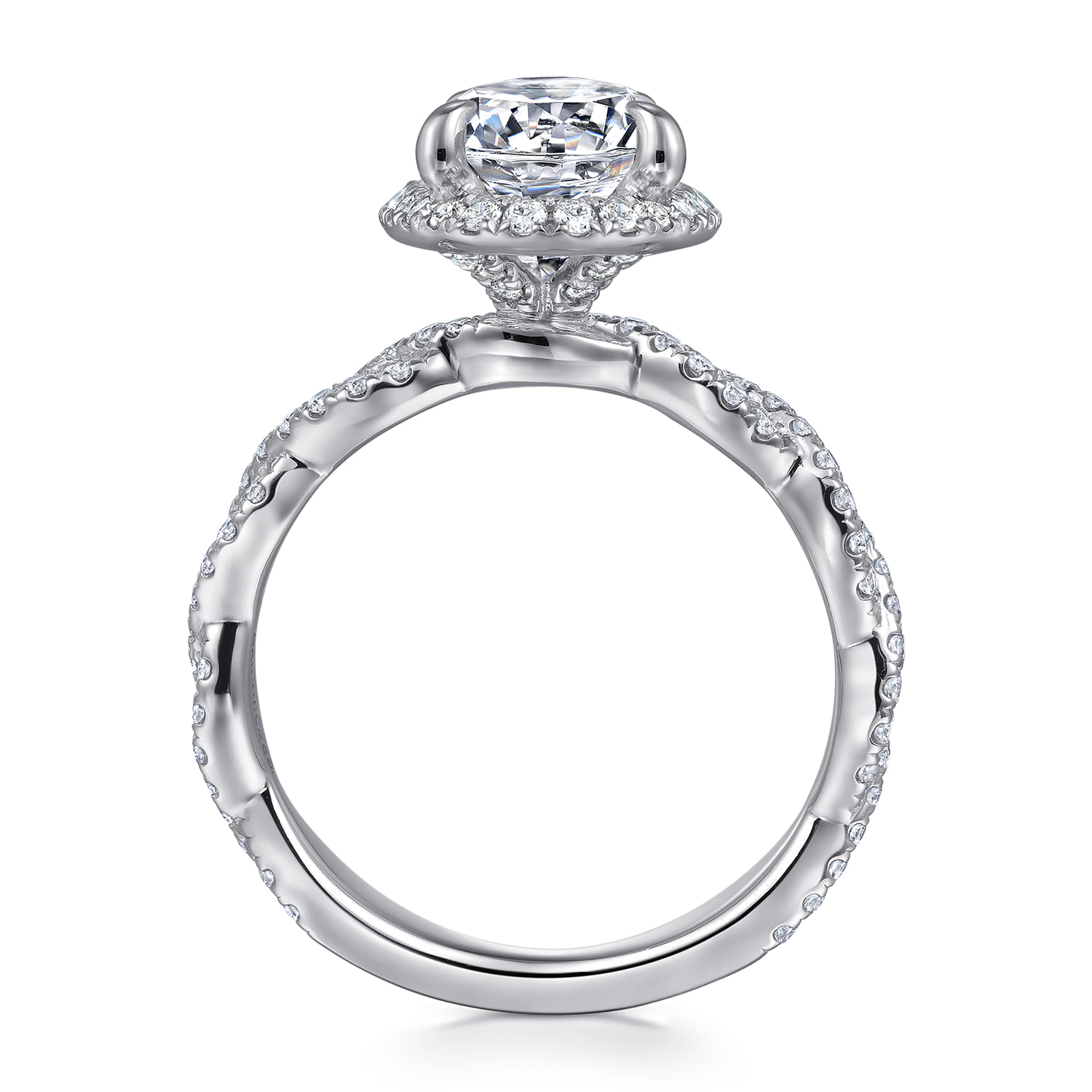 Sharon - 14K White Gold Oval Halo Twisted Diamond Engagement Ring - 0.57 ct - Shot 2