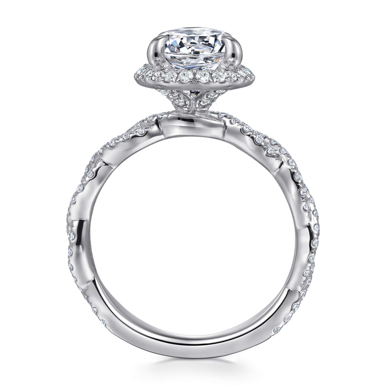 Sharon - 14K White Gold Oval Halo Twisted Diamond Engagement Ring - 0.57 ct - Shot 2