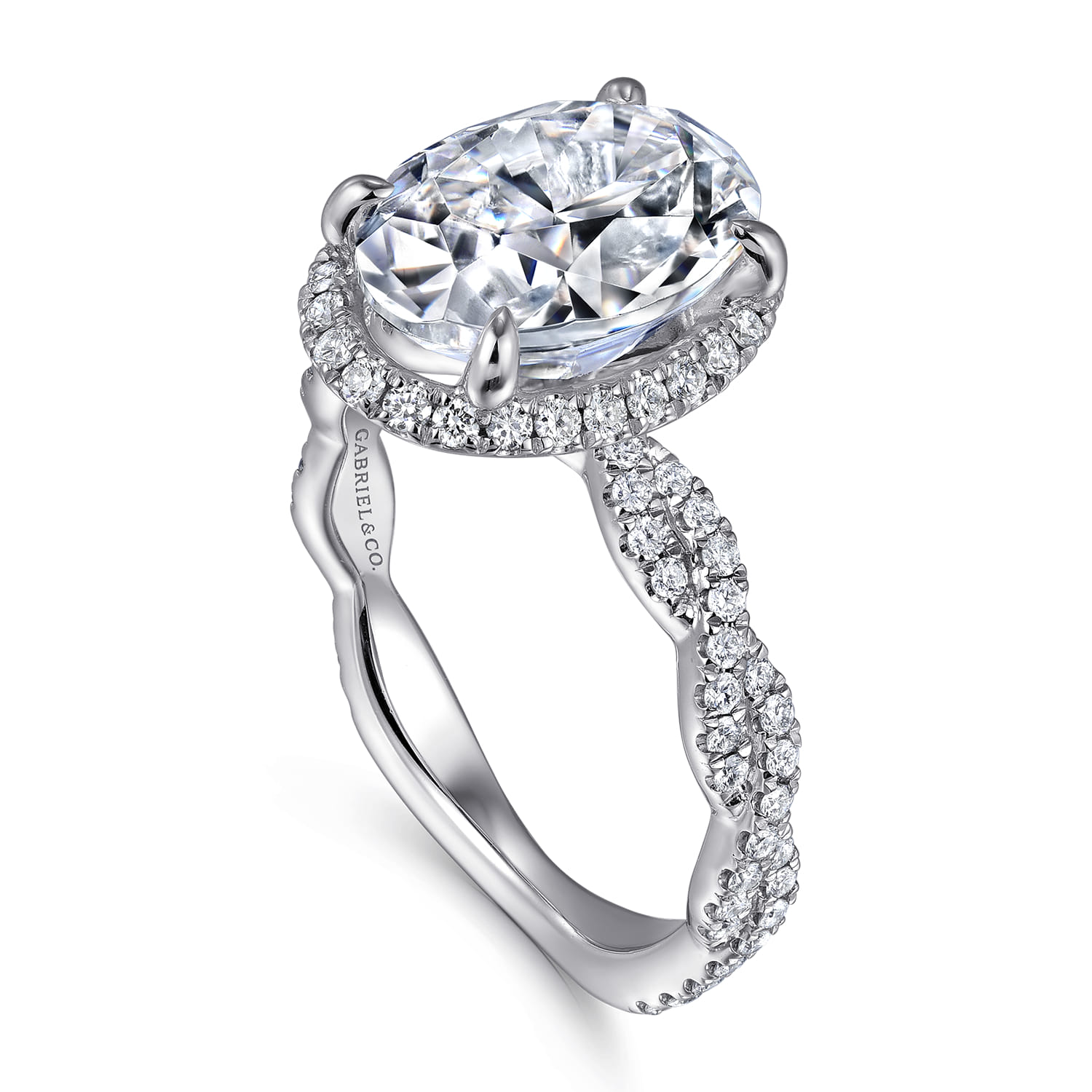 Sharon - 14K White Gold Oval Halo Twisted Diamond Engagement Ring - 0.57 ct - Shot 3