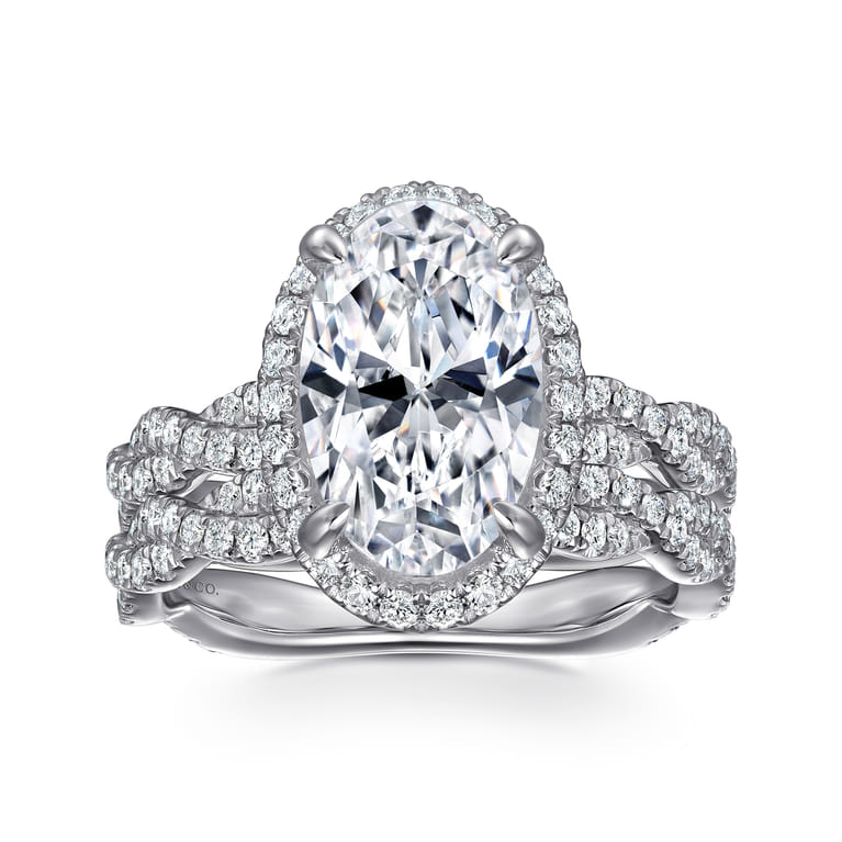 Sharon - 14K White Gold Oval Halo Twisted Diamond Engagement Ring - 0.57 ct - Shot 4