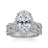 Sharon - 14K White Gold Oval Halo Twisted Diamond Engagement Ring - 0.57 ct