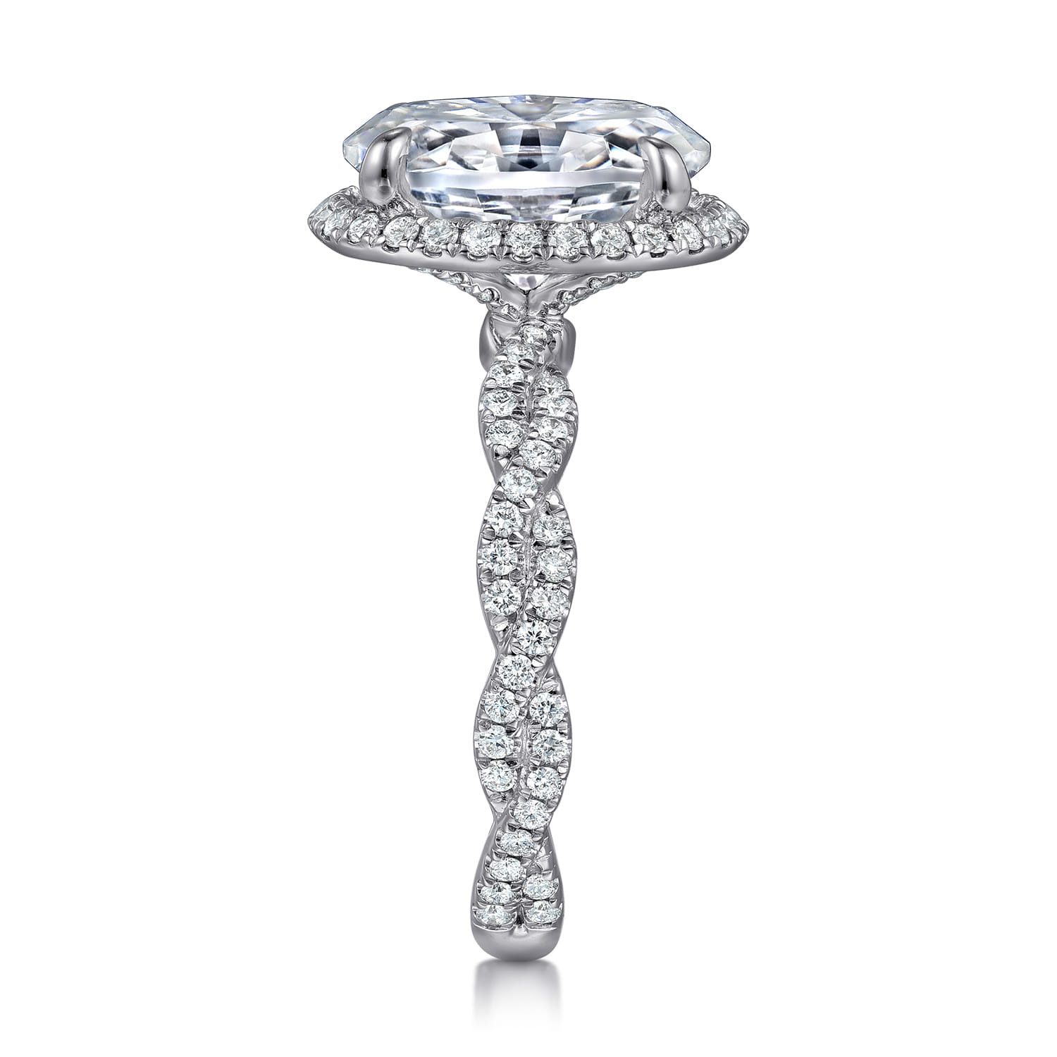Sharon - 14K White Gold Oval Halo Twisted Diamond Engagement Ring - 0.57 ct - Shot 5