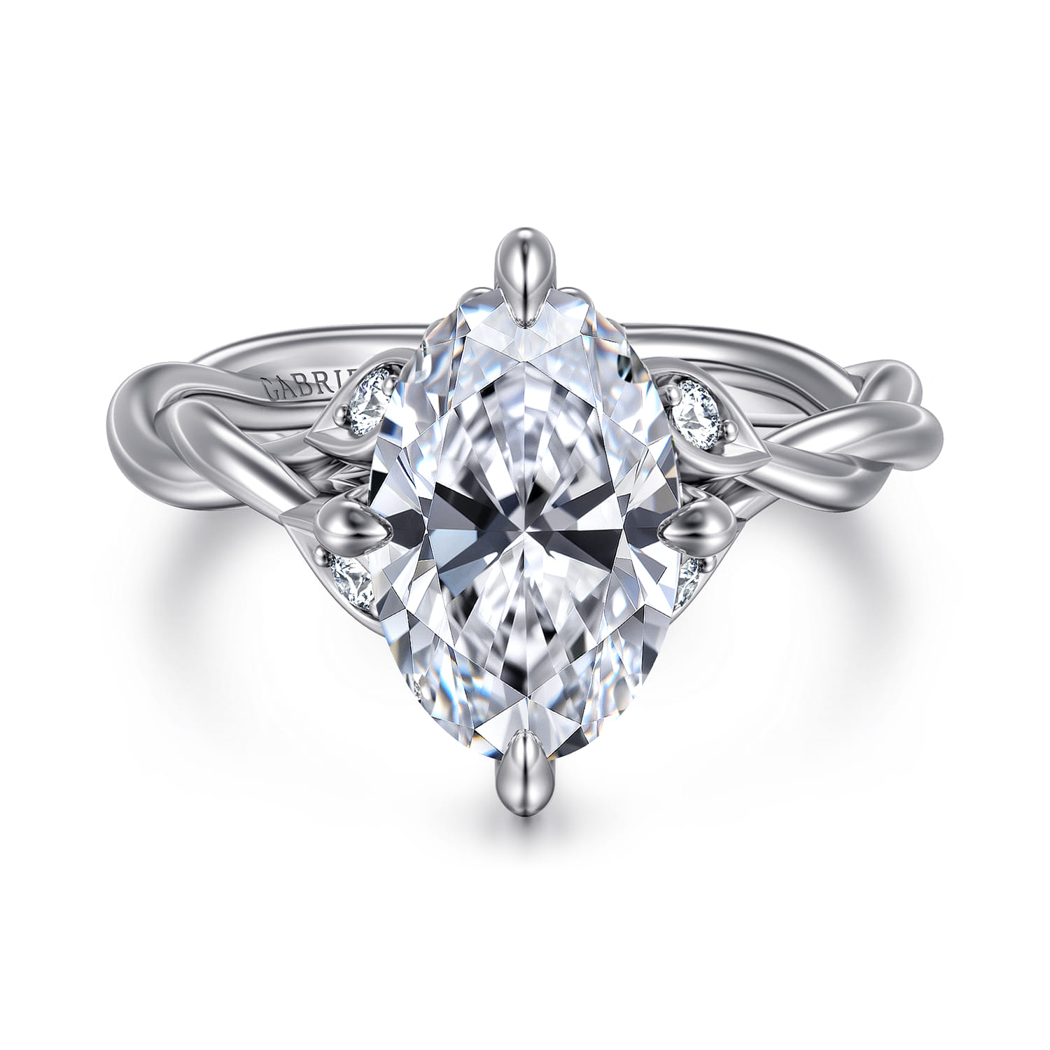 Daija - 14K White Gold Twisted Oval Diamond Engagement Ring - 0.09 ct - Shot 1