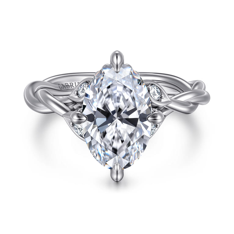 Daija - 14K White Gold Twisted Oval Diamond Engagement Ring - 0.09 ct - Shot 1