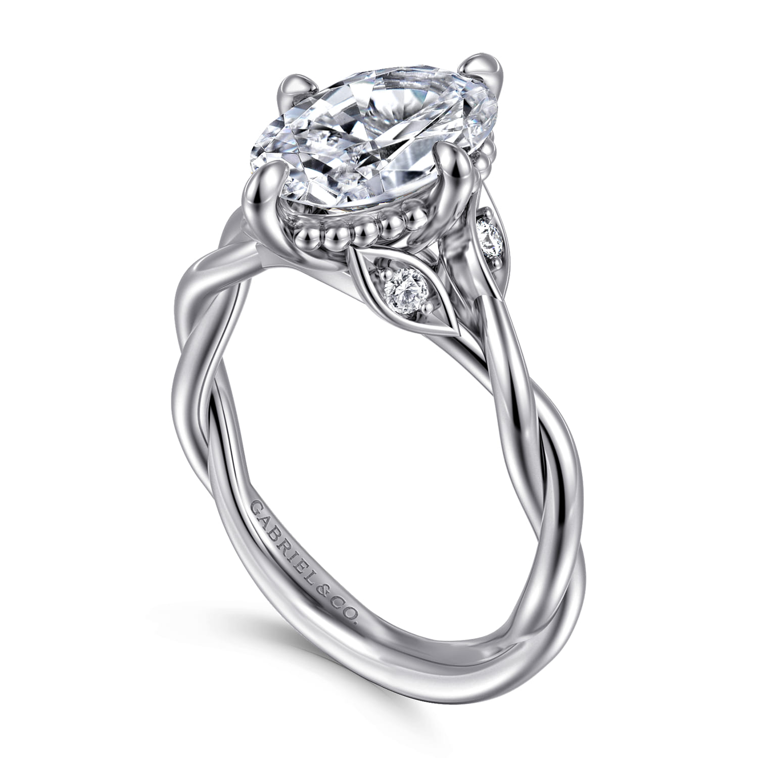 Daija - 14K White Gold Twisted Oval Diamond Engagement Ring - 0.09 ct - Shot 3