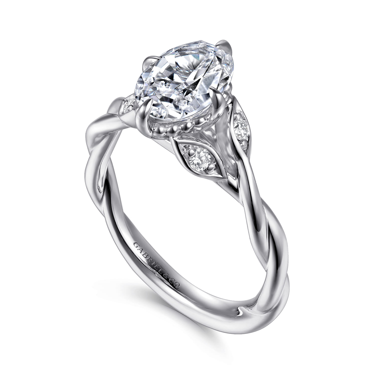 Daija - 14K White Gold Twisted Oval Diamond Engagement Ring - 0.09 ct - Shot 3