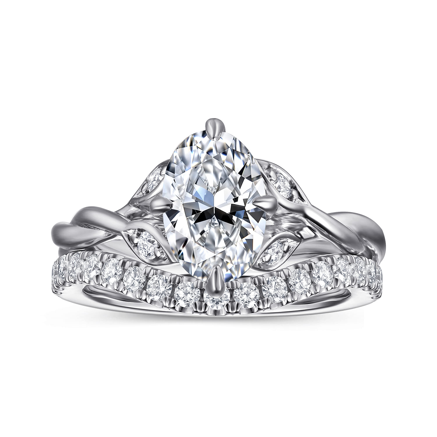 Daija - 14K White Gold Twisted Oval Diamond Engagement Ring - 0.09 ct - Shot 4
