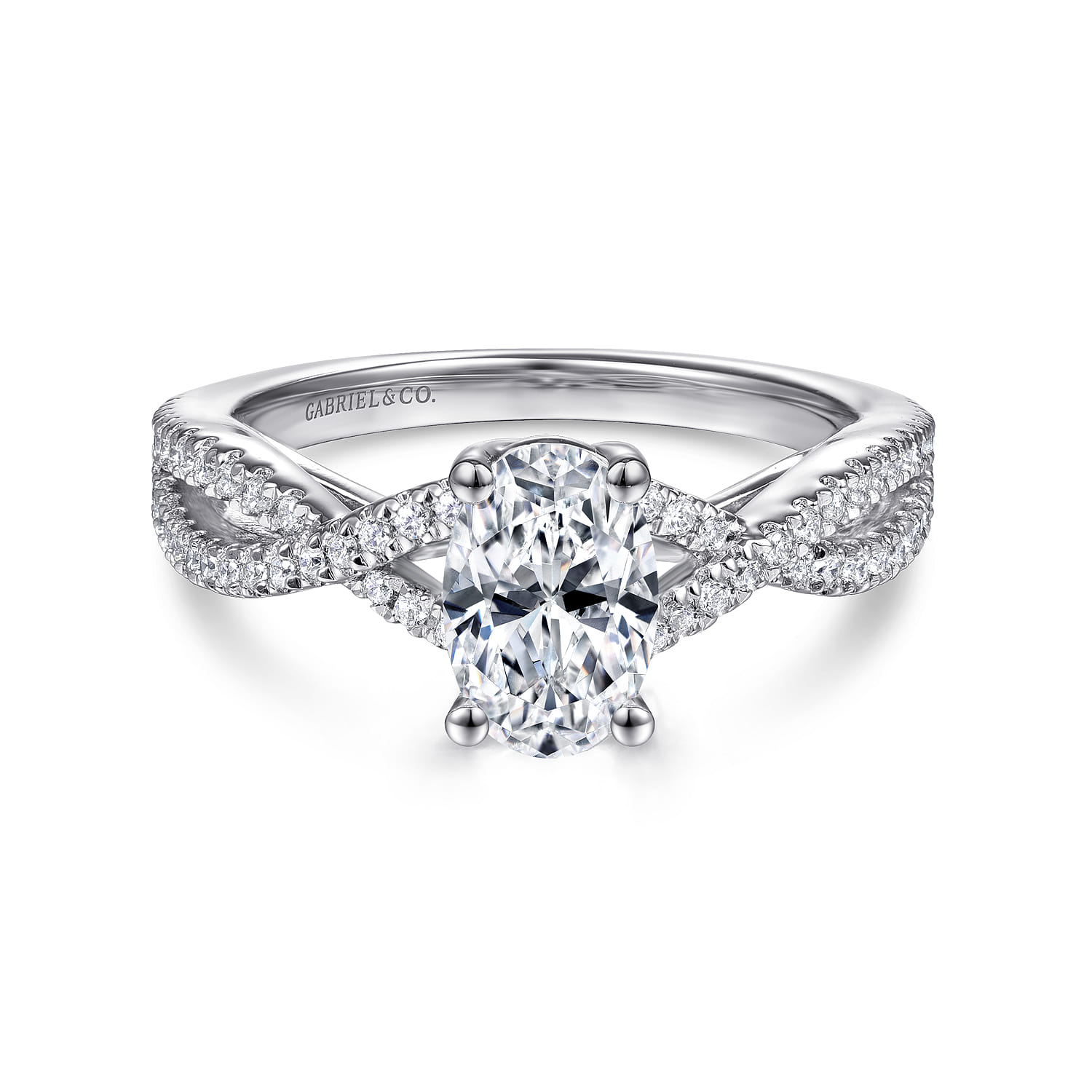 Gina - 14K White Gold Twisted Oval Diamond Engagement Ring - 0.2 ct - Shot 1