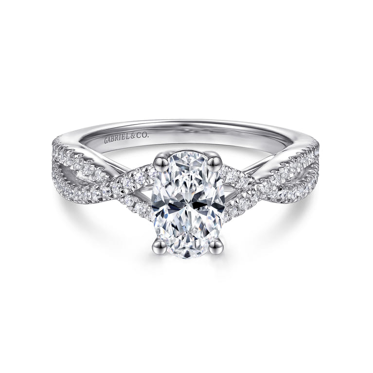 Gina - 14K White Gold Twisted Oval Diamond Engagement Ring - 0.2 ct - Shot 1