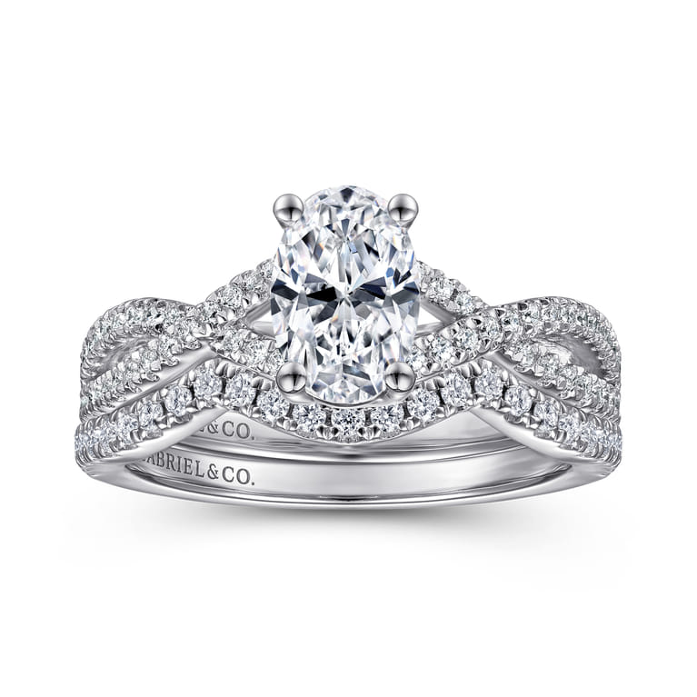 Gina - 14K White Gold Twisted Oval Diamond Engagement Ring - 0.2 ct - Shot 4
