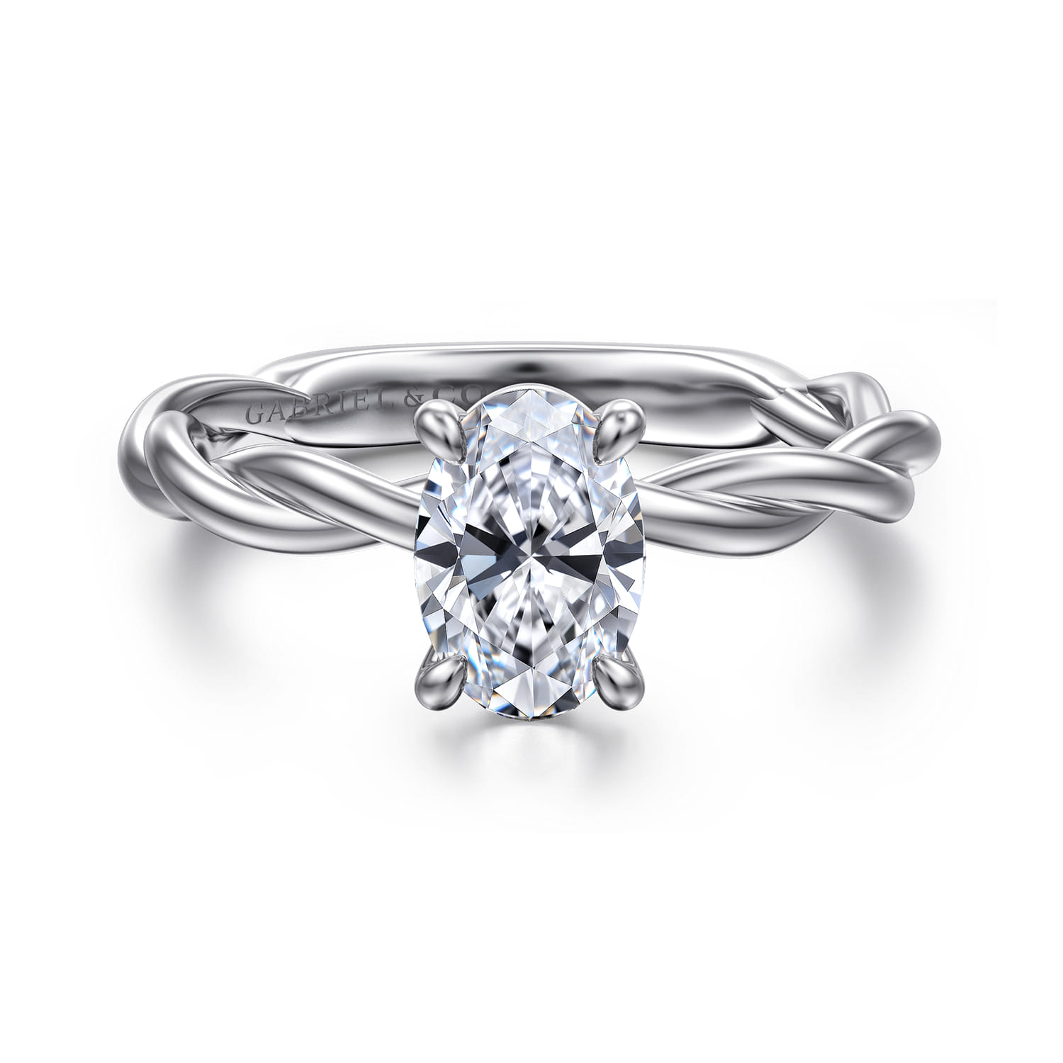 Emersin - 14K White Gold Twisted Oval Diamond Engagement Ring - Shot 1