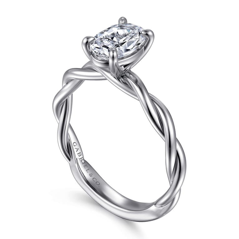 Emersin - 14K White Gold Twisted Oval Diamond Engagement Ring - Shot 3