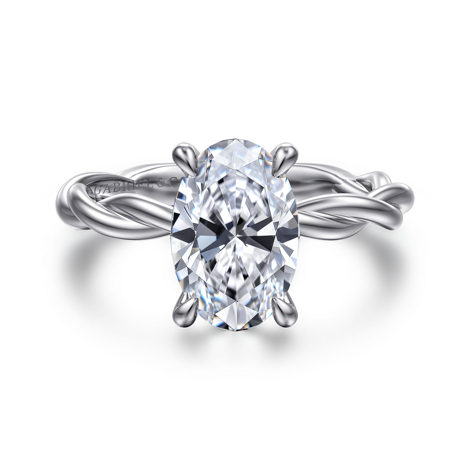 Emersin - 14K White Gold Twisted Oval Diamond Engagement Ring - Shot 1