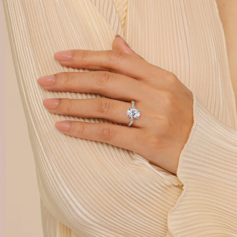 Emersin - 14K White Gold Twisted Oval Diamond Engagement Ring - Shot 5