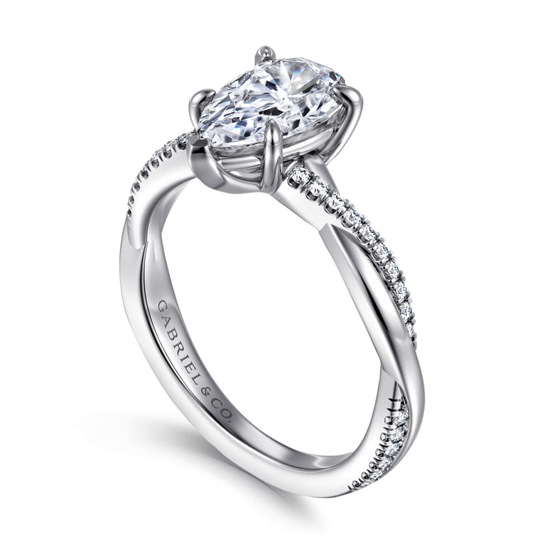 Campana - 14K White Gold Pear ShapeTwisted Diamond Engagement Ring - 0.16 ct - Shot 3