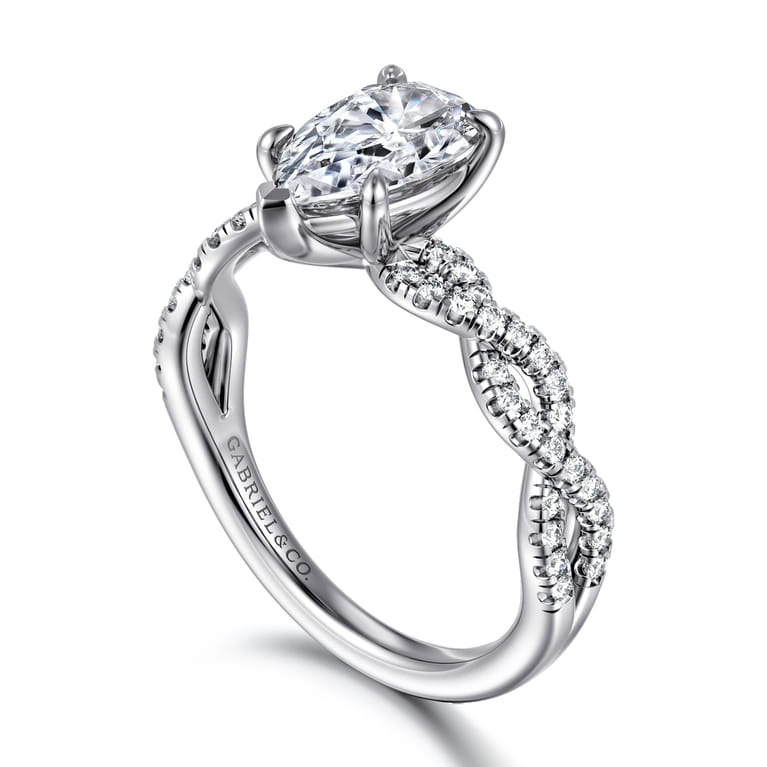 Josefina - 14K White Gold Twisted Pear Shape Diamond Engagement Ring - 0.24 ct - Shot 3