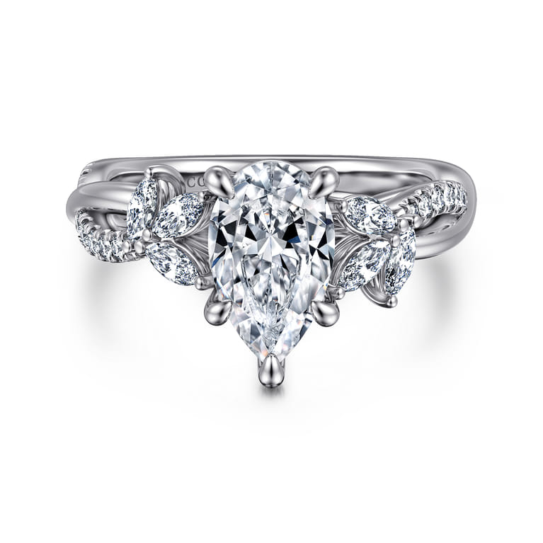 Deisha - 14K White Gold Twisted Pear Shape Diamond Engagement Ring - 0.4 ct - Shot 1