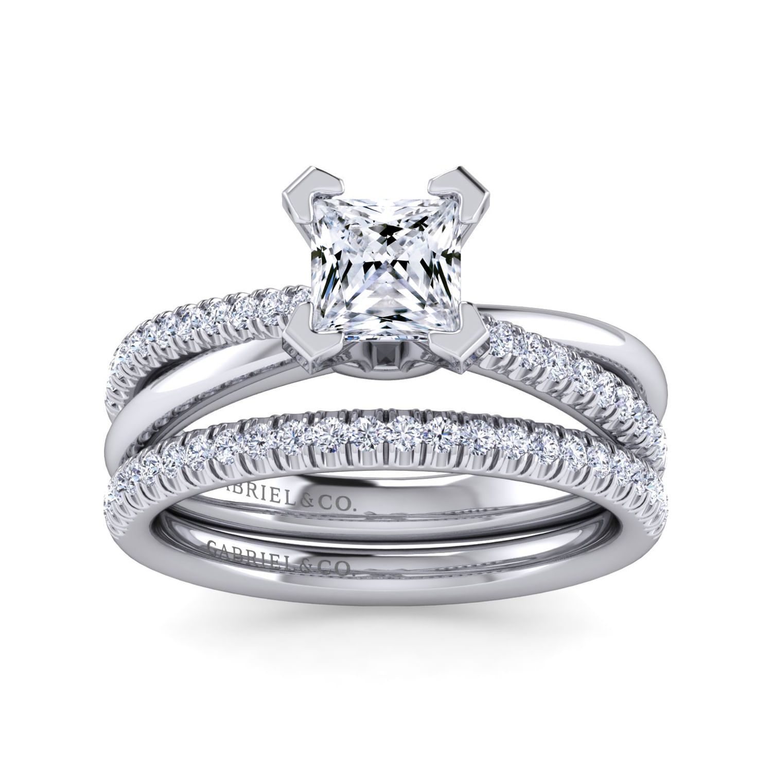 Princess Cut Twisted Ring in 14k White Gold Gabriel Co