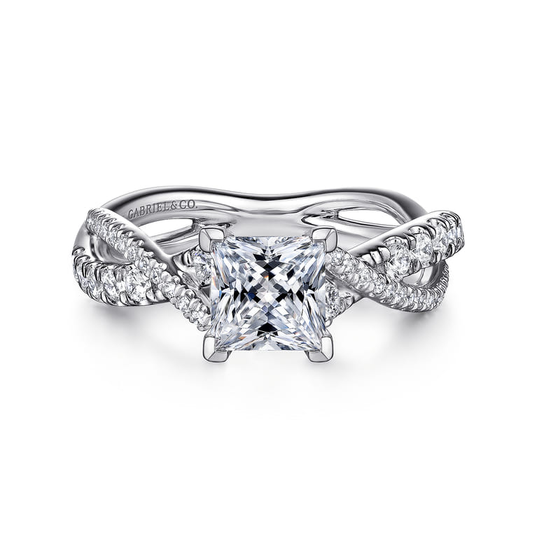 Sandrine - 14K White Gold Princess Cut Diamond Twisted Engagement Ring - 0.35 ct - Shot 1