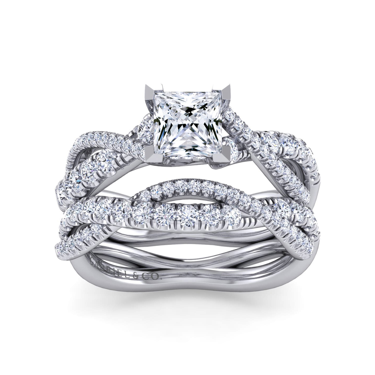 Sandrine - 14K White Gold Princess Cut Diamond Twisted Engagement Ring - 0.35 ct - Shot 4