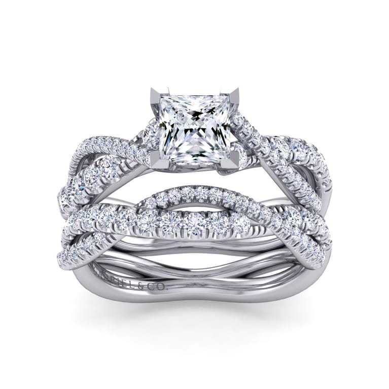 Sandrine - 14K White Gold Princess Cut Diamond Twisted Engagement Ring - 0.35 ct - Shot 4