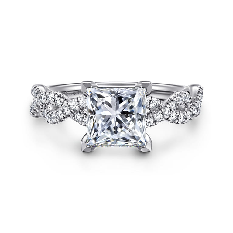 Josefina - 14K White Gold Twisted Princess Cut Diamond Engagement Ring - 0.24 ct - Shot 1