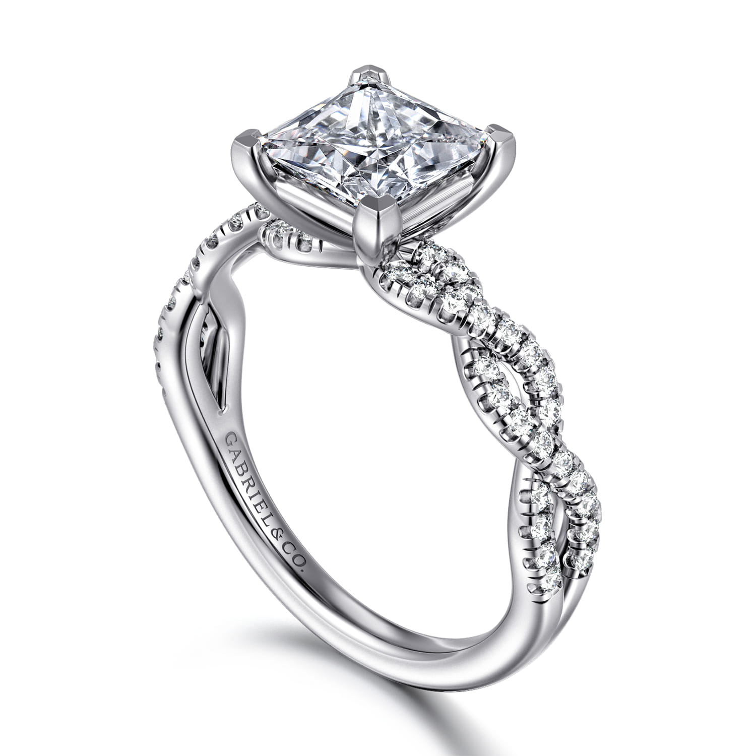 Josefina - 14K White Gold Twisted Princess Cut Diamond Engagement Ring - 0.24 ct - Shot 3