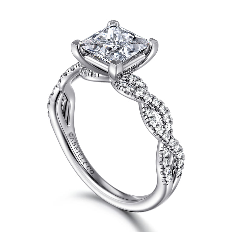 Josefina - 14K White Gold Twisted Princess Cut Diamond Engagement Ring - 0.24 ct - Shot 3