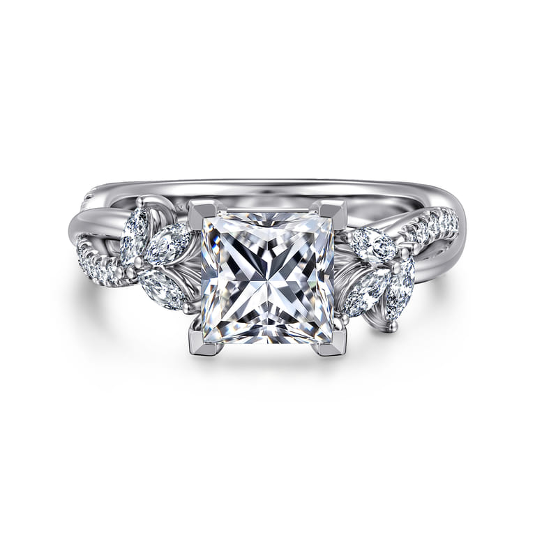 Deisha - 14K White Gold Twisted Princess Cut Diamond Engagement Ring - 0.4 ct - Shot 1