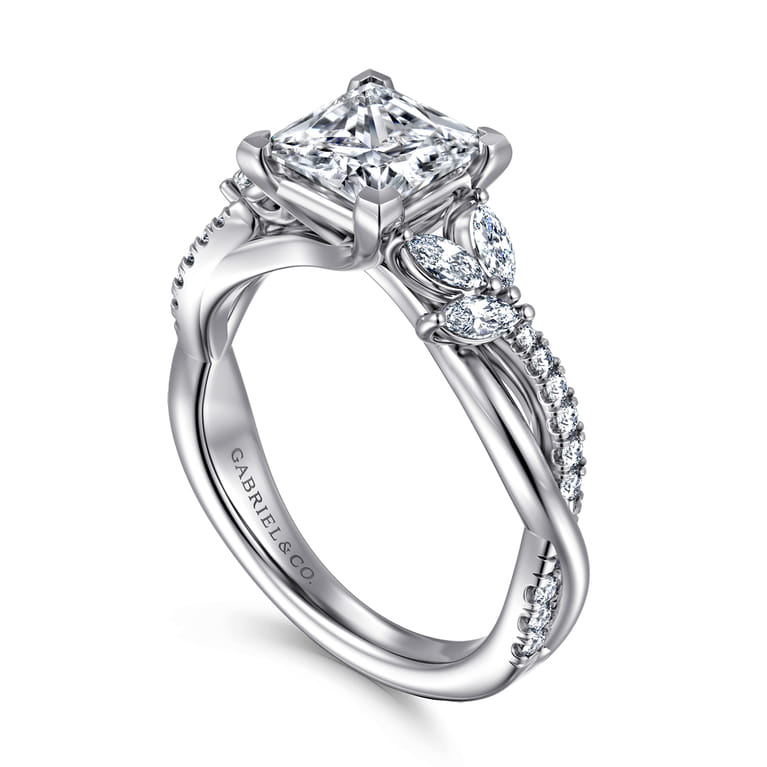 Deisha - 14K White Gold Twisted Princess Cut Diamond Engagement Ring - 0.4 ct - Shot 3