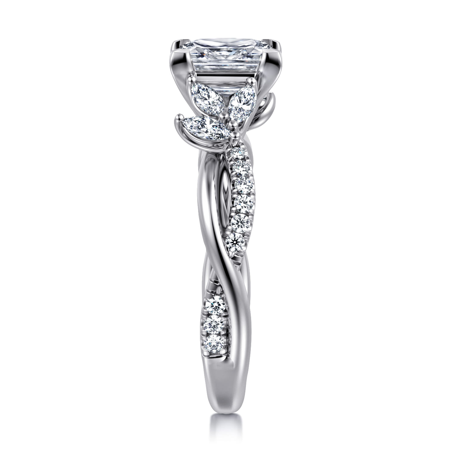 Deisha - 14K White Gold Twisted Princess Cut Diamond Engagement Ring - 0.4 ct - Shot 4
