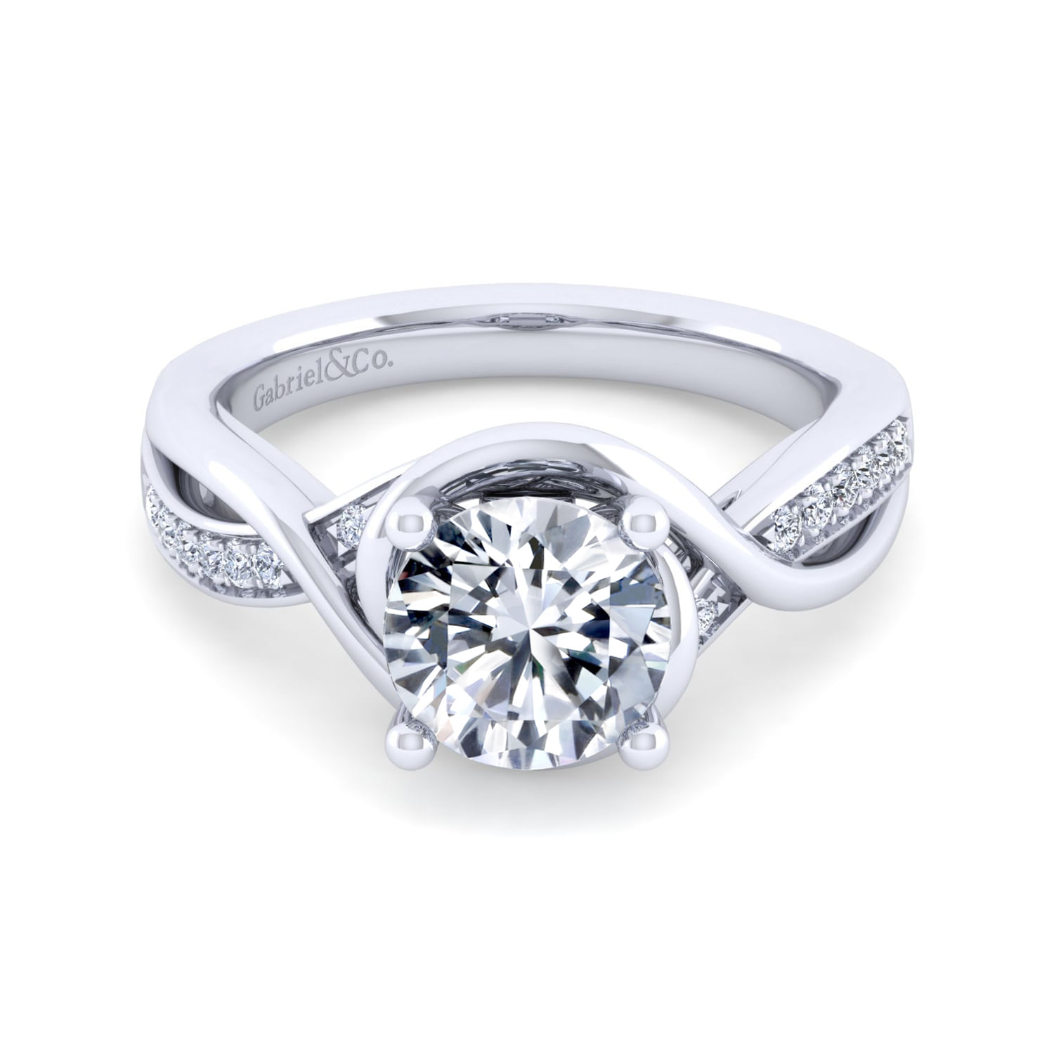 Bailey - 14K White Gold Twisted Round Diamond Engagement Ring - 0.1 ct - Shot 1